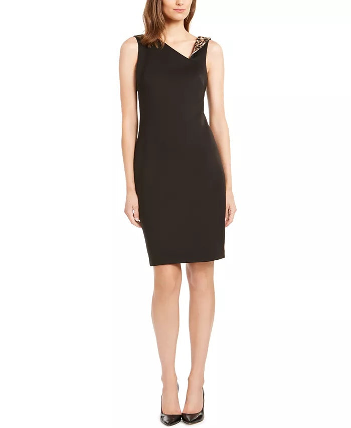 Vestido de coquetel Calvin Klein feminino, decote em V, acima do joelho, preto, tamanho 16