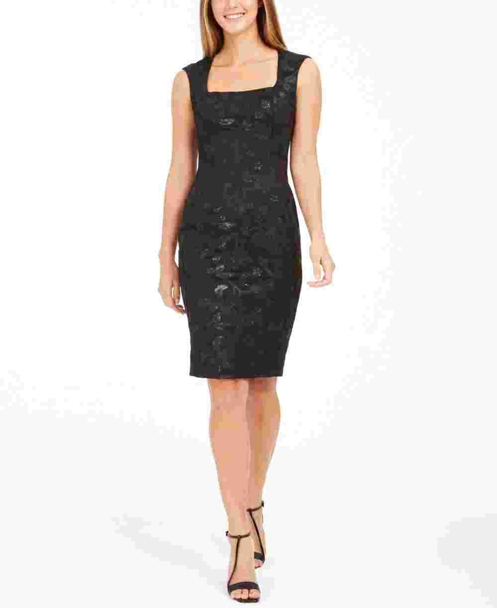 Vestido Calvin Klein Feminino com Decote Quadrado e Lantejoulas, Preto, Tamanho 10