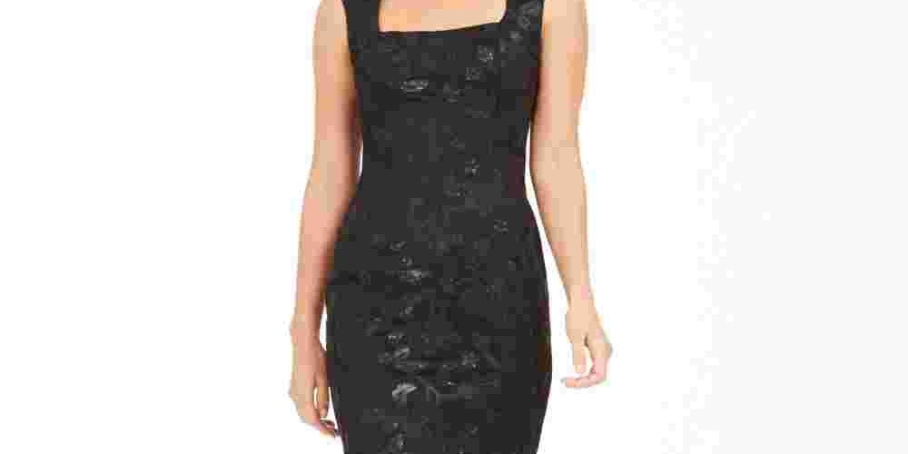 Vestido Calvin Klein Feminino com Decote Quadrado e Lantejoulas, Preto, Tamanho 10