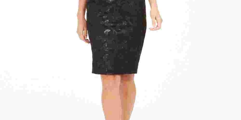Vestido Calvin Klein Feminino com Decote Quadrado e Lantejoulas, Preto, Tamanho 10