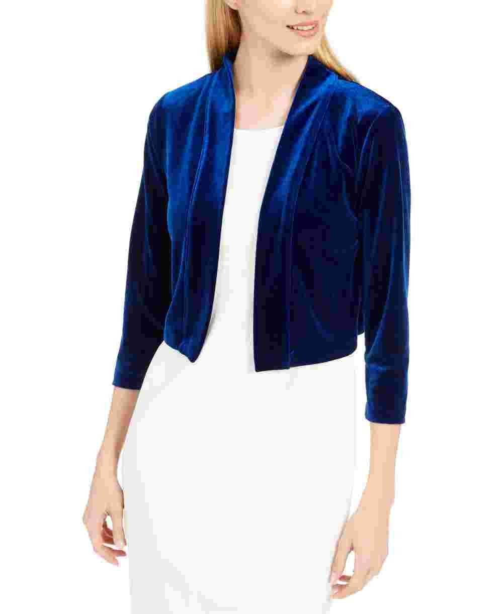Calvin Klein Cardigan Feminino Veludo Shrug Azul Tamanho Grande