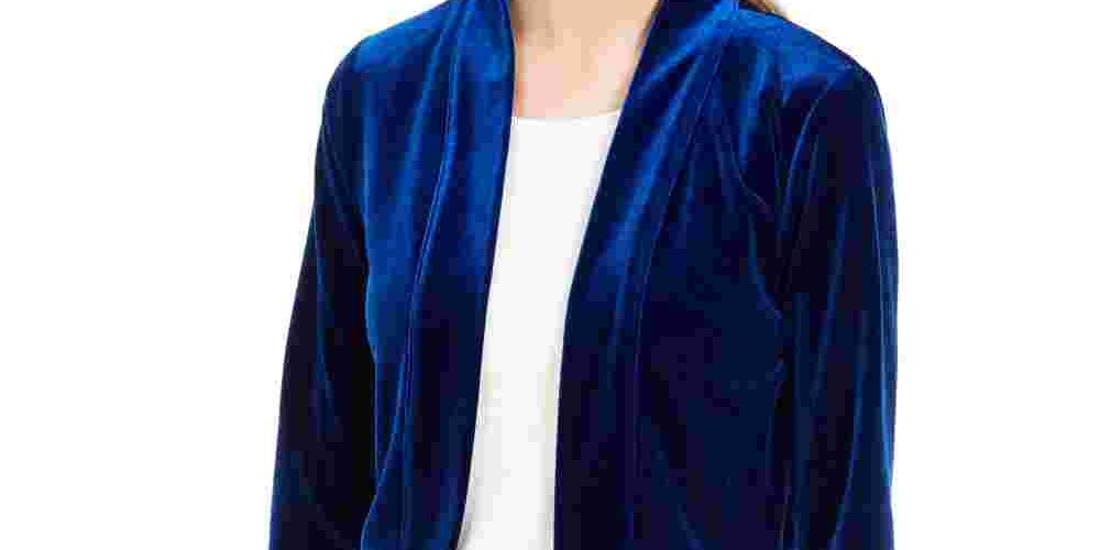 Calvin Klein Cardigan Feminino Veludo Shrug Azul Tamanho Grande