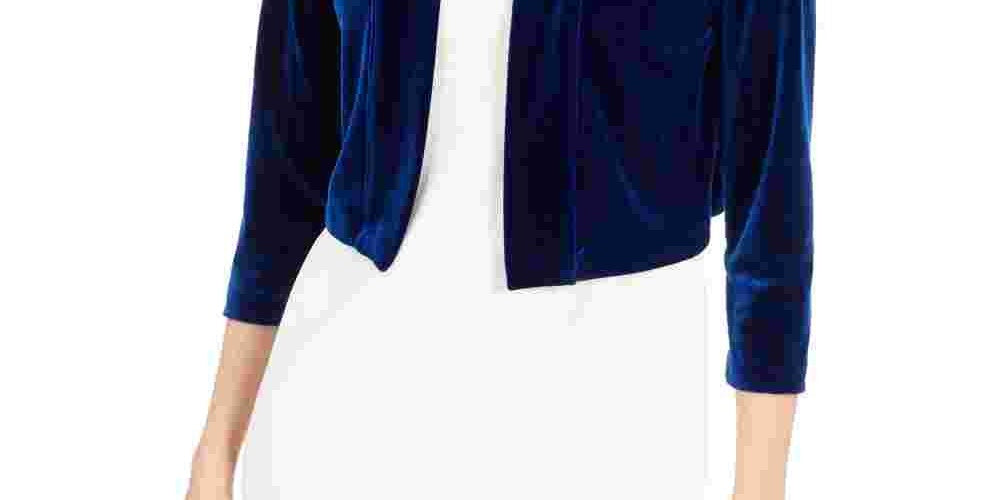 Calvin Klein Cardigan Feminino Veludo Shrug Azul Tamanho Grande