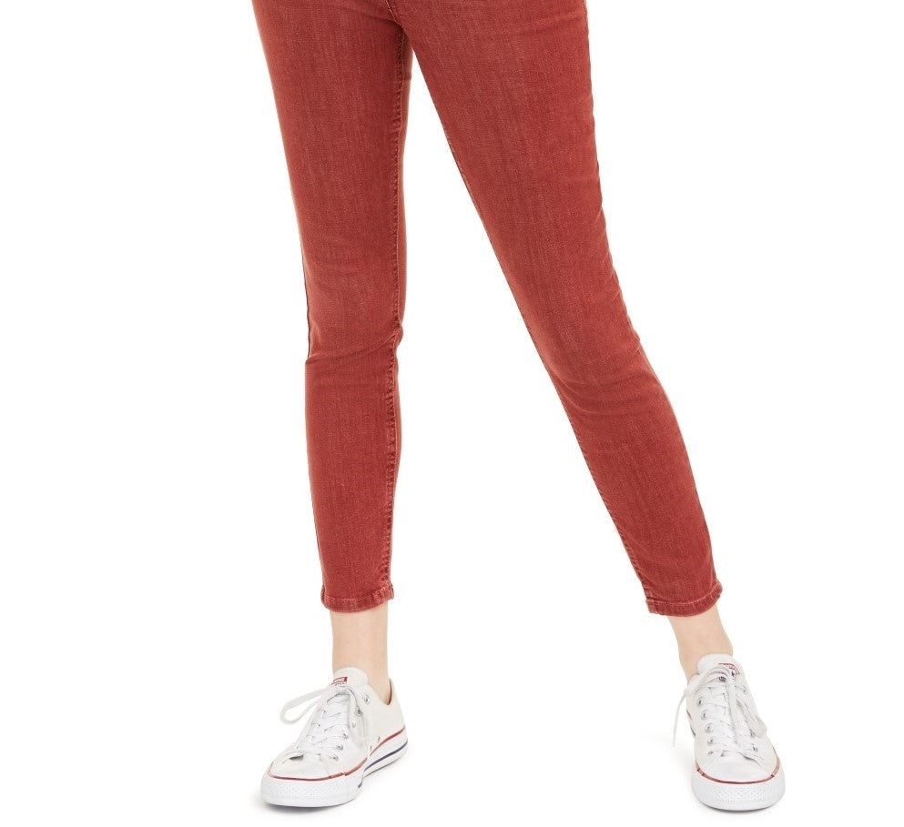 Calça jeans skinny feminina de cintura alta e tornozelo rosa celebridade, tamanho 7