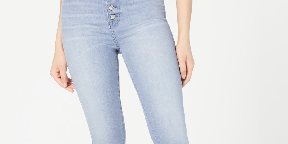 Calça jeans skinny de cintura alta com botões e zíper rosa Celebrity Juniors, tamanho 11