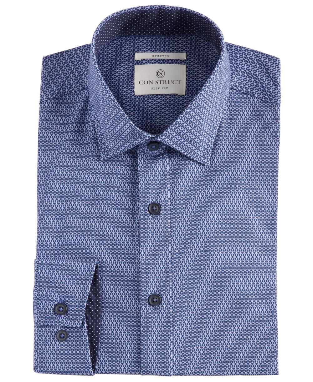 Camisa social masculina Construct Slim-Fit Performance Stretch Geo-Print Cooling Comfort Roxa Tamanho 15,5x34-35