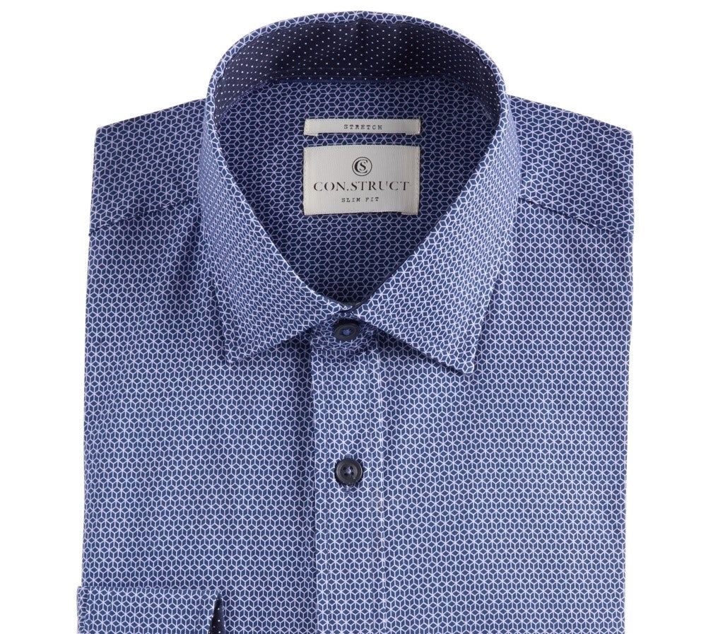 Camisa social masculina Construct Slim-Fit Performance Stretch Geo-Print Cooling Comfort Roxa Tamanho 15,5x34-35