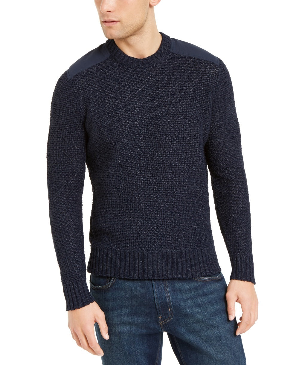Suéter de malha Michael Kors masculino azul com gola redonda e manga comprida, tamanho extragrande, azul, reparado