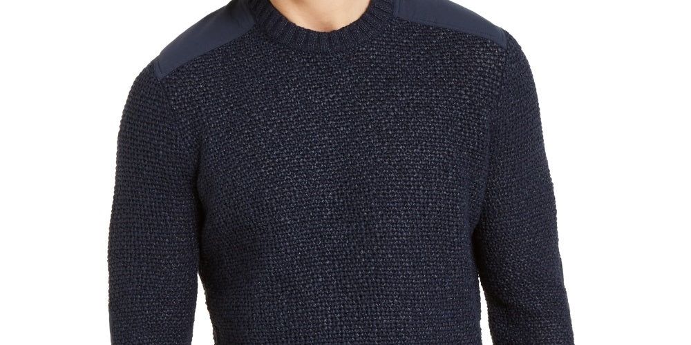 Suéter de malha Michael Kors masculino azul com gola redonda e manga comprida, tamanho extragrande, azul, reparado
