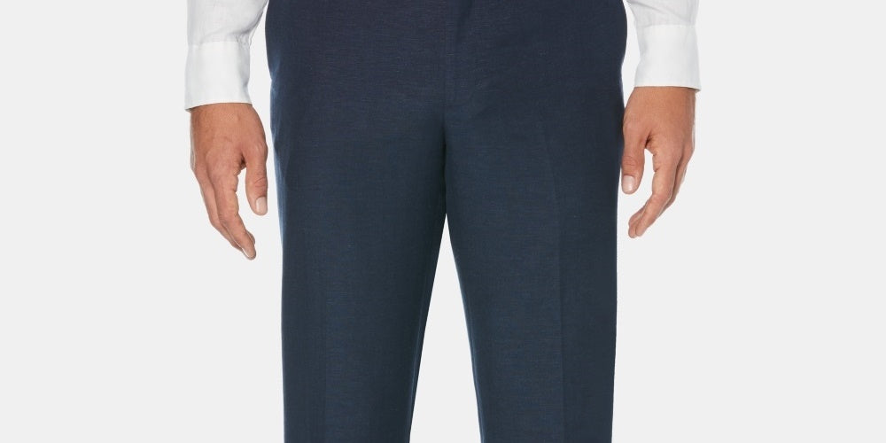 Calça de linho texturizada com frente lisa masculina Cubavera, tamanho azul, 44x30