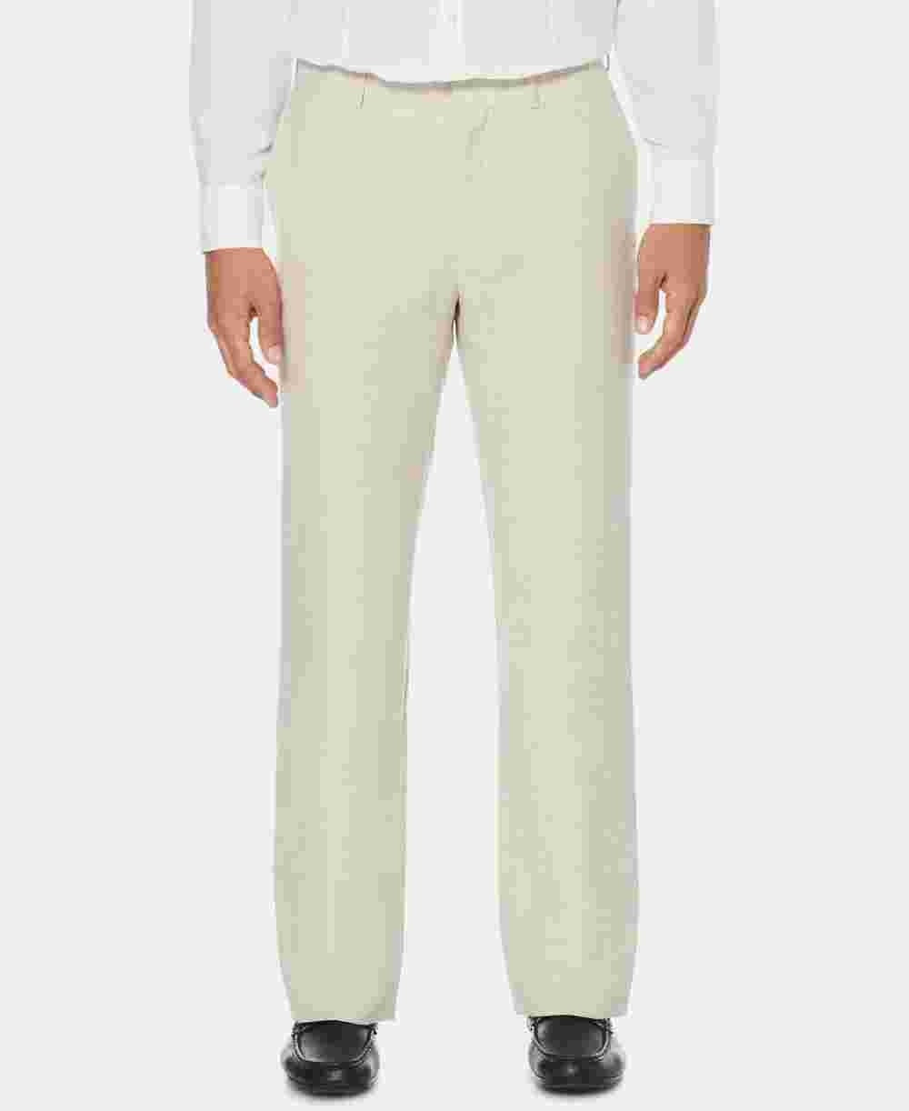 Calça de linho texturizada com frente lisa masculina Cubavera, bege escuro, tamanho 48x32