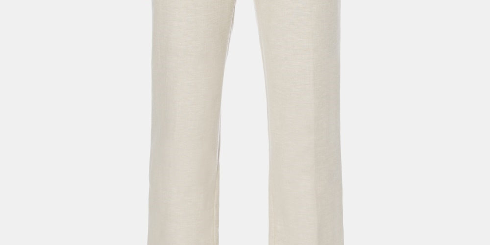 Calça de linho texturizada com frente lisa masculina Cubavera, bege escuro, tamanho 52x32