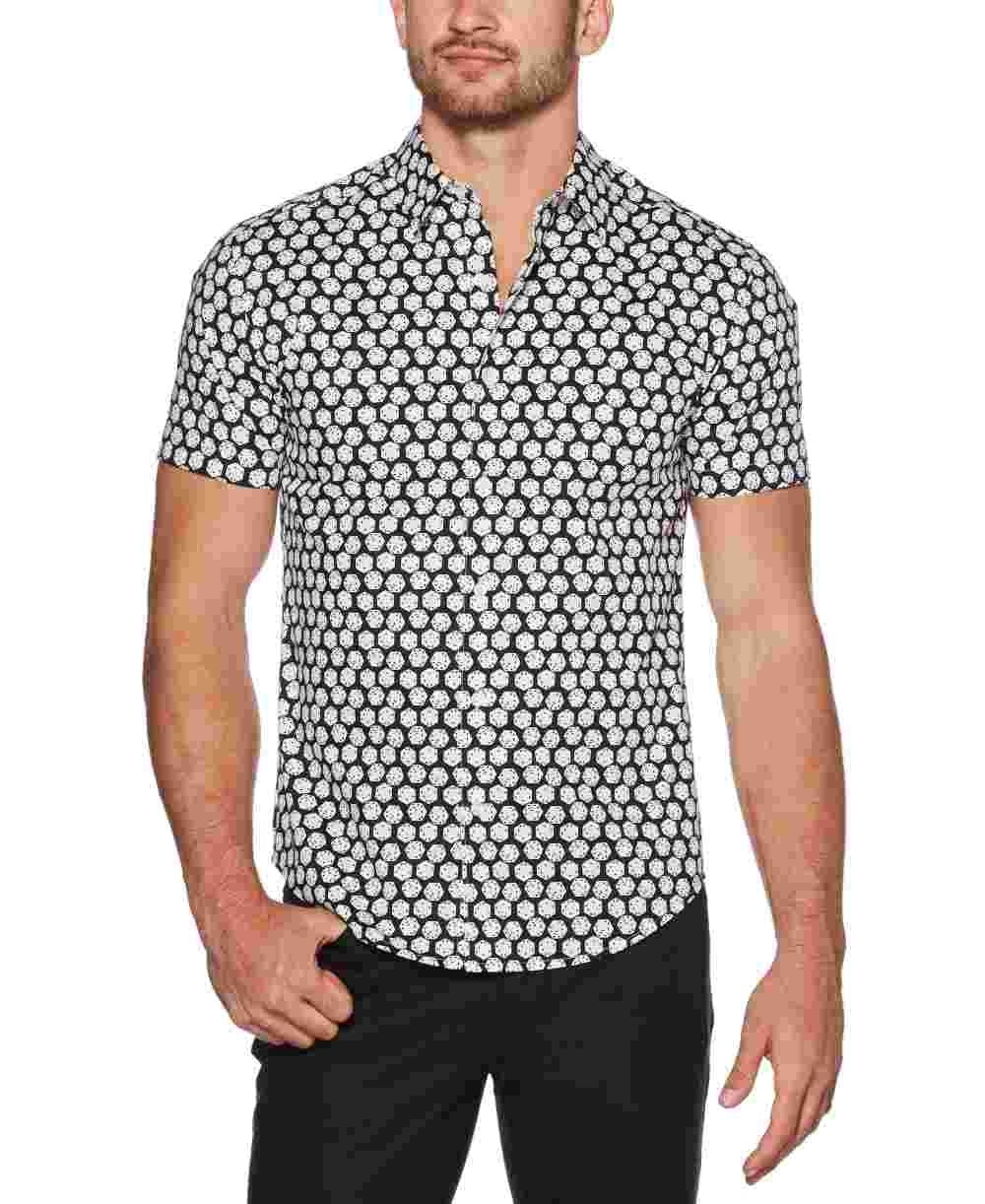 Camisa masculina Cubavera grande e alta, ajuste regular, elástica, estampa de dados, branca, tamanho extrapequeno