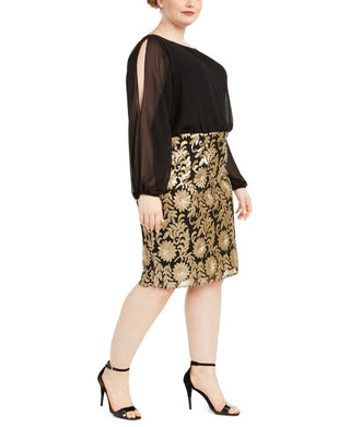 Vestido tubinho plus size Calvin Klein feminino com mangas divididas, preto, tamanho 18W