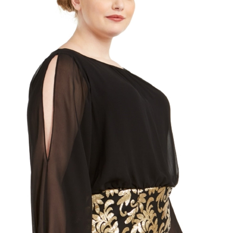 Vestido tubinho plus size Calvin Klein feminino com mangas divididas, preto, tamanho 18W