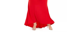 Vestido longo feminino Calvin Klein com decote drapeado e gola alta, vermelho, tamanho 22W