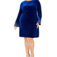 Vestido Calvin Klein Plus Size Feminino de Veludo com Manga Sino e Brilho Azul Tamanho 14W