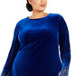 Vestido Calvin Klein Plus Size Feminino de Veludo com Manga Sino e Brilho Azul Tamanho 14W
