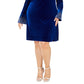 Vestido Calvin Klein Plus Size Feminino de Veludo com Manga Sino e Brilho Azul Tamanho 14W