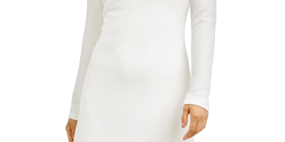 Vestido de noite feminino Speechless com glitter, manga comprida, decote em joia, acima do joelho, tamanho 13