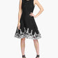 Vestido feminino DKNY sem mangas bordado com ajuste evasê, preto, tamanho 10
