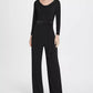 Macacão feminino DKNY com decote careca e cinto, preto, tamanho 8