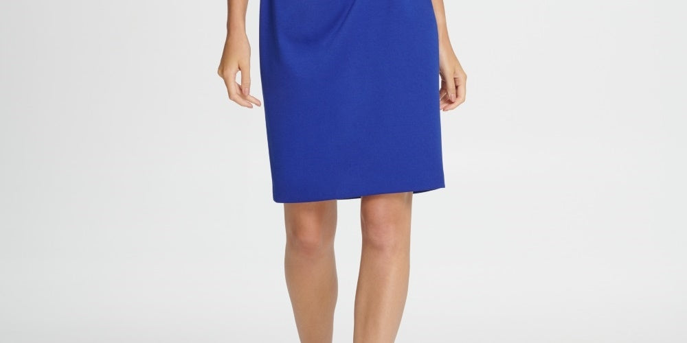 Vestido feminino DKNY com bainha franzida lateral e ponte azul, tamanho 2