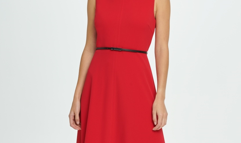 Vestido midi com costura DKNY feminino, vermelho, tamanho 8