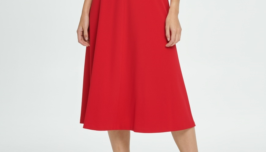 Vestido midi com costura DKNY feminino, vermelho, tamanho 8