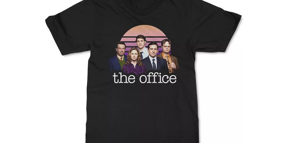 Camiseta gráfica masculina New World The Office Retro Sun Cast, preta, tamanho médio