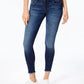 Calça jeans skinny feminina Emma cintura média com bainha desfiada e tornozelo azul STS, tamanho 26