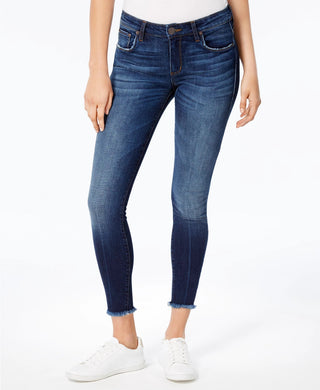 Calça jeans skinny feminina Emma cintura média com bainha desfiada e tornozelo azul STS, tamanho 26
