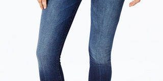 Calça jeans skinny feminina Emma cintura média com bainha desfiada e tornozelo azul STS, tamanho 26