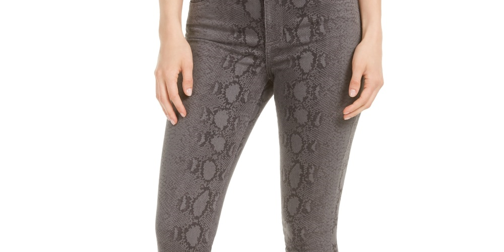 Calça jeans skinny feminina STS Blue Ellie com estampa de cobra, cintura alta, cinza, tamanho 25
