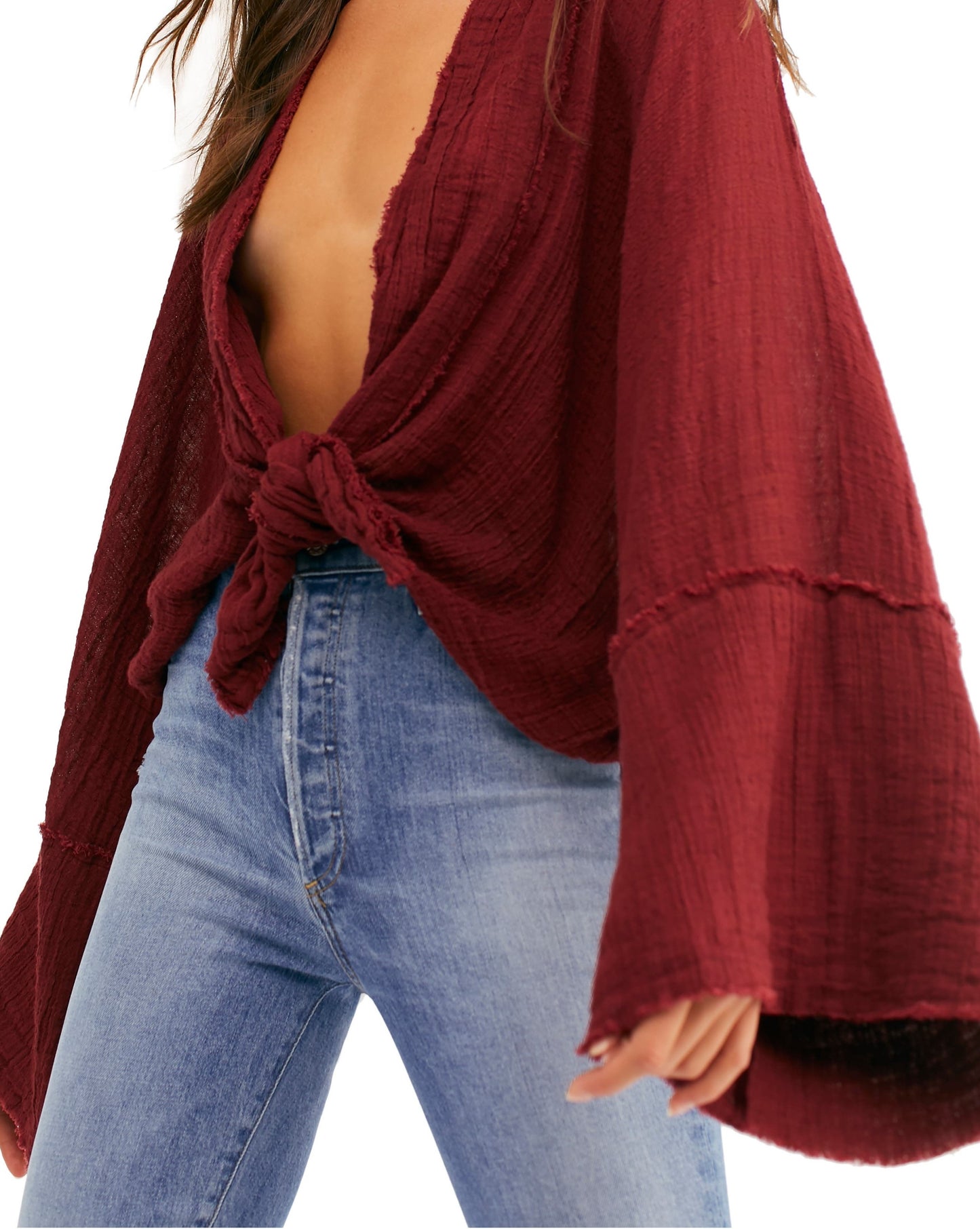 Blusa envolvente Azalea feminina Free People, vermelha escura, tamanho X-S