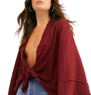 Blusa envolvente Azalea feminina Free People, vermelha escura, tamanho X-S