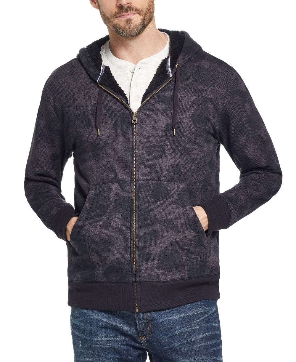 Moletom com capuz masculino vintage texturizado e forrado com lã camuflada, à prova de intempéries, tamanho pequeno e médio