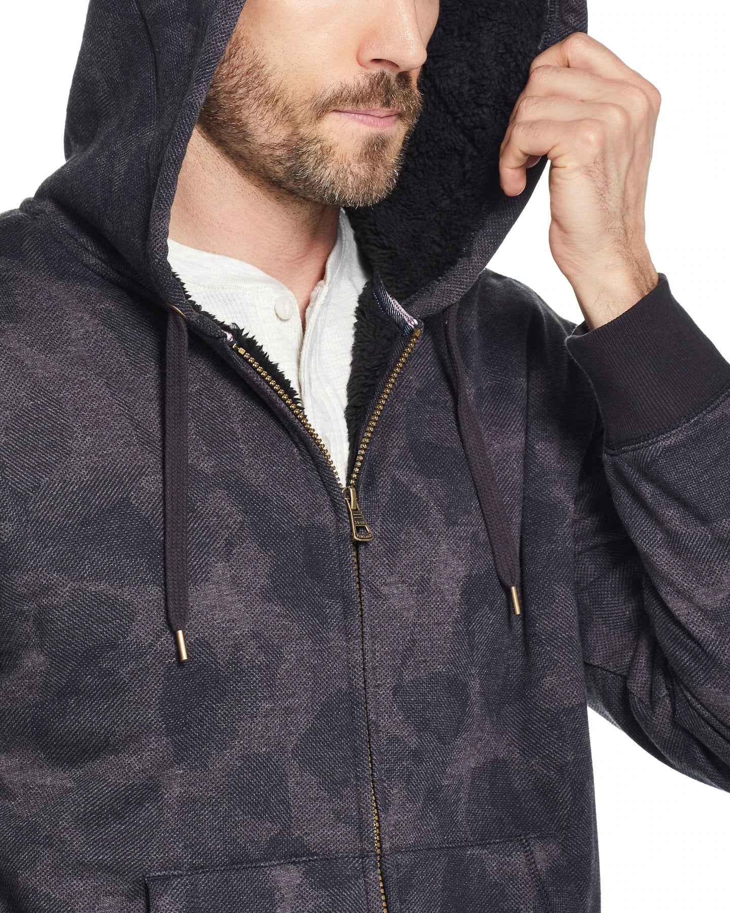 Moletom com capuz masculino vintage texturizado e forrado com lã camuflada, à prova de intempéries, tamanho pequeno e médio