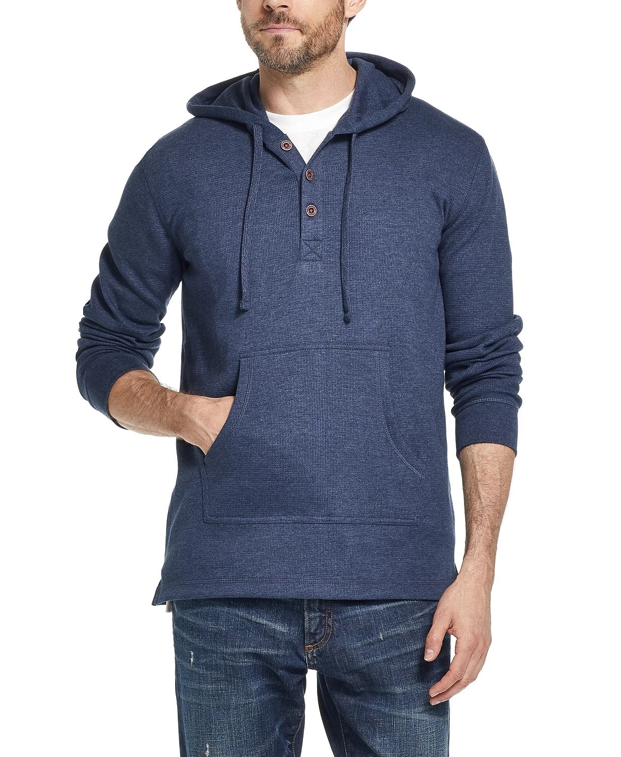 Moletom com capuz masculino vintage, azul marinho, manga comprida, ajuste clássico, tamanho pequeno