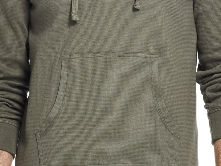 Suéter masculino vintage à prova de intempéries com capuz e bolso em malha waffle verde tamanho pequeno