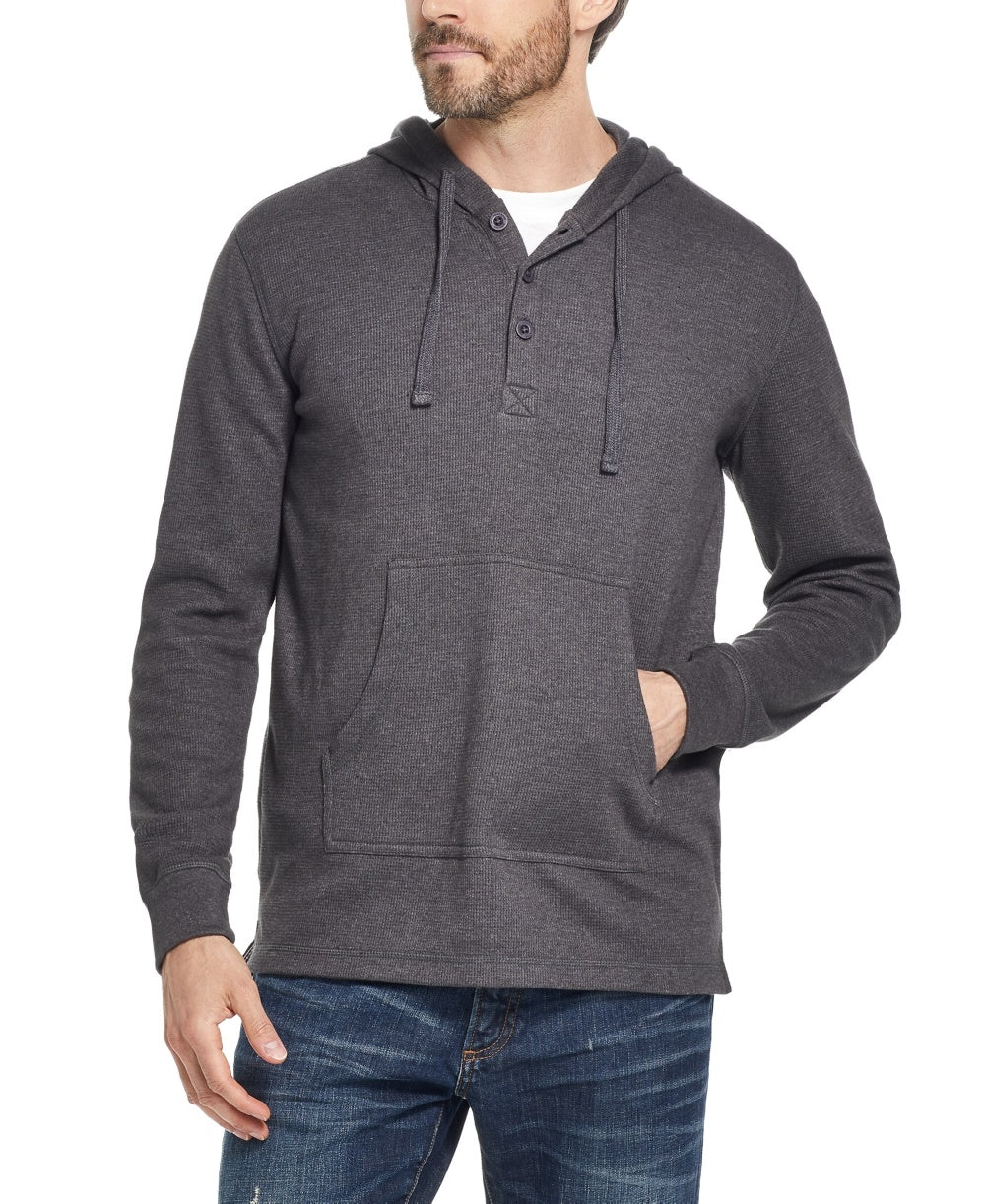 Moletom com capuz Henley texturizado vintage masculino à prova de intempéries, cor carvão, tamanho pequeno