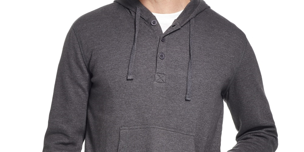 Moletom com capuz Henley texturizado vintage masculino à prova de intempéries, cor carvão, tamanho pequeno