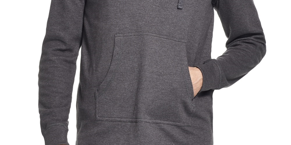 Moletom com capuz Henley texturizado vintage masculino à prova de intempéries, cor carvão, tamanho pequeno