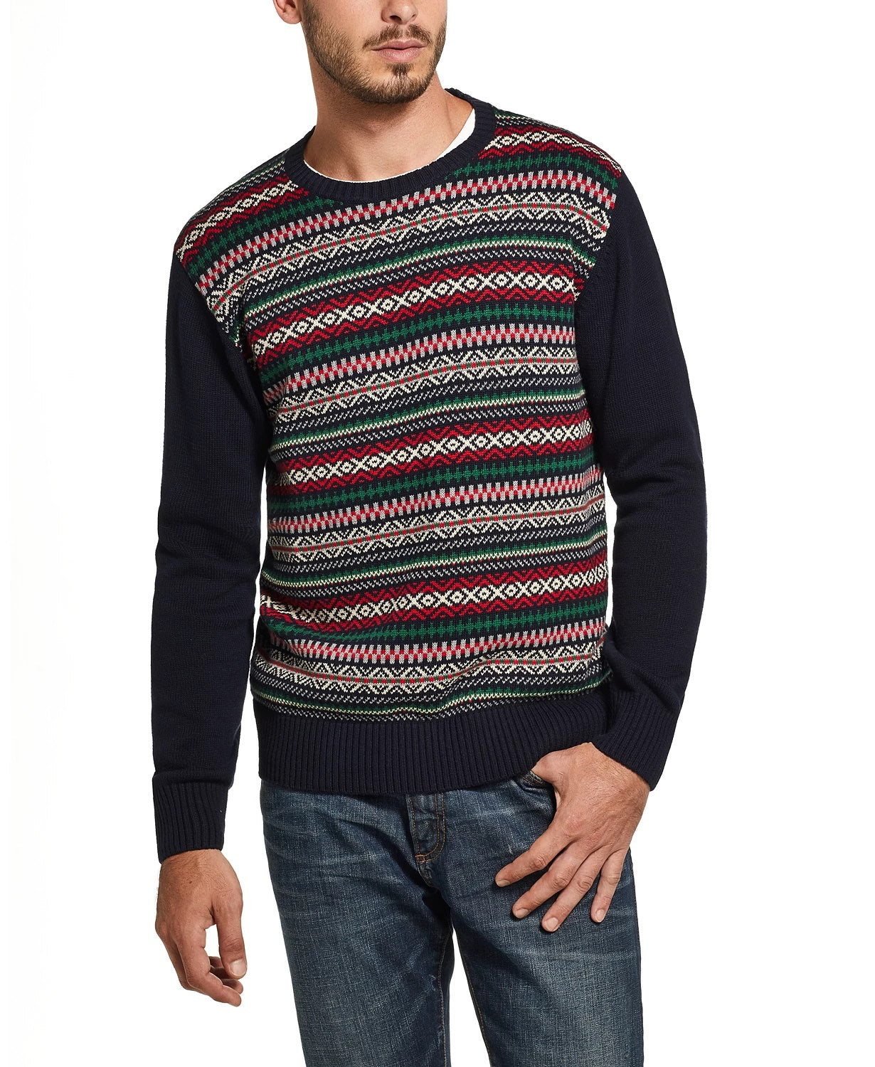 Suéter masculino Fair Isle vintage à prova de intempéries, tamanho marinho