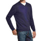 Suéter masculino vintage à prova de intempéries com decote em V, azul, tamanho extragrande