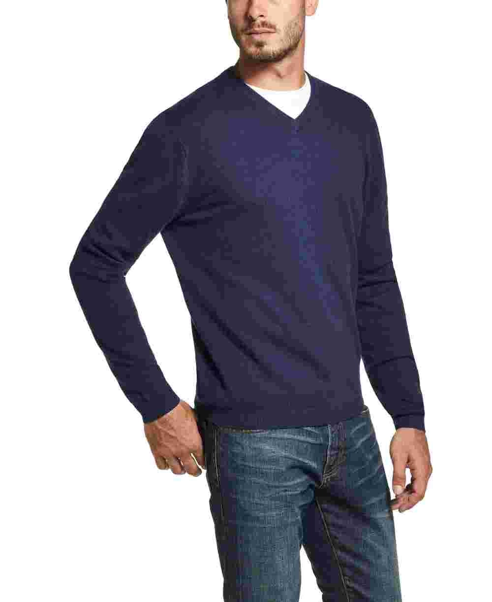 Suéter masculino vintage à prova de intempéries com decote em V, azul, tamanho extragrande