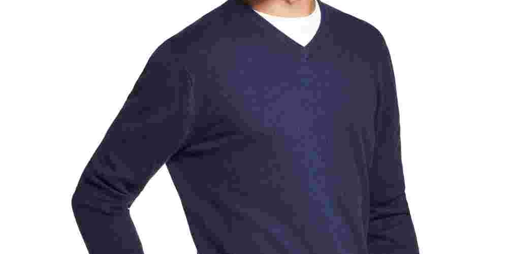 Suéter masculino vintage à prova de intempéries com decote em V, azul, tamanho extragrande