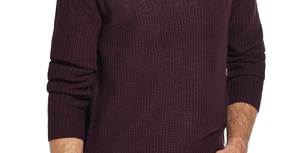 Suéter masculino vintage à prova de intempéries Cable Yolk vermelho tamanho grande médio