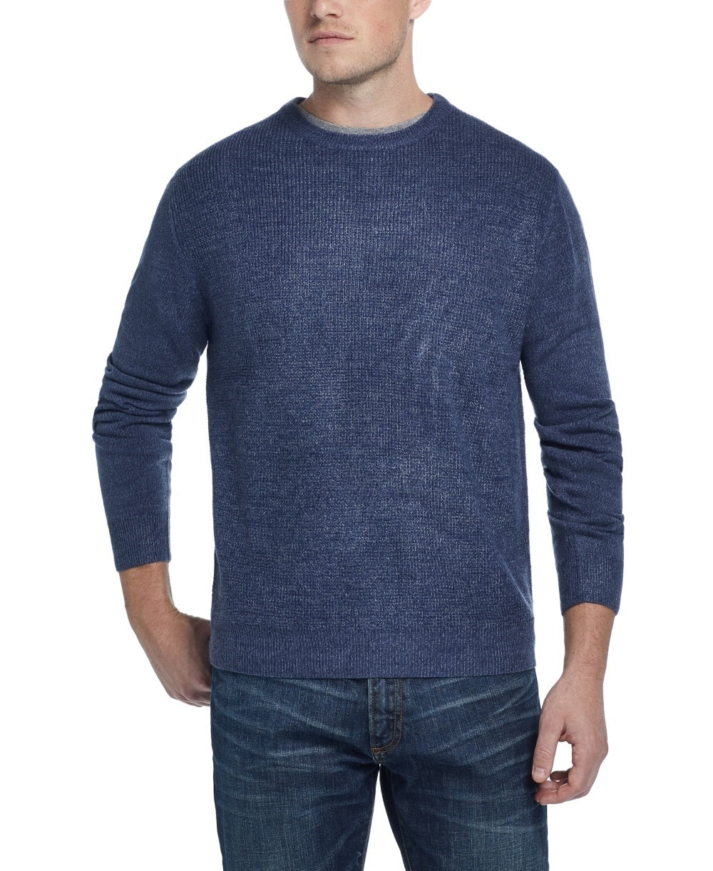 Suéter masculino vintage de malha waffle à prova de intempéries, azul, tamanho extragrande