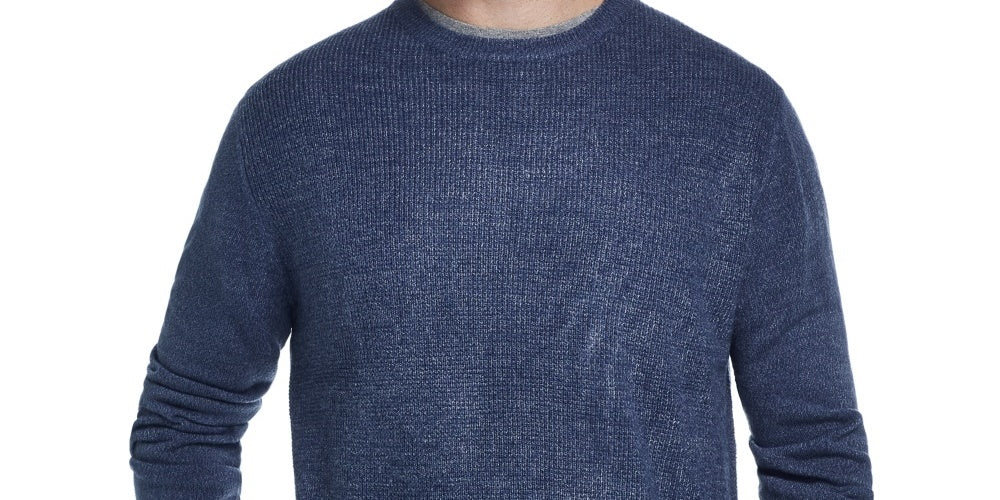 Suéter masculino vintage de malha waffle à prova de intempéries, azul, tamanho extragrande